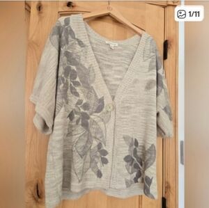 Coldwater Creek Beige and Charcoal Leaf Cardigan